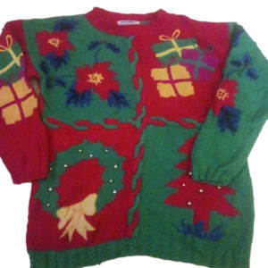 VINTAGE Izod Petites Christmas Sweater Knited By Hand size Small